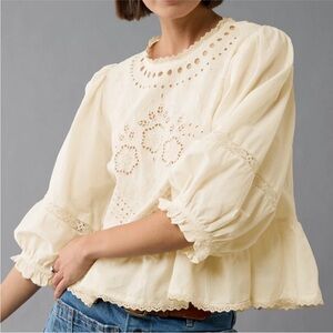 American Eagle High Neck Eyelet Top